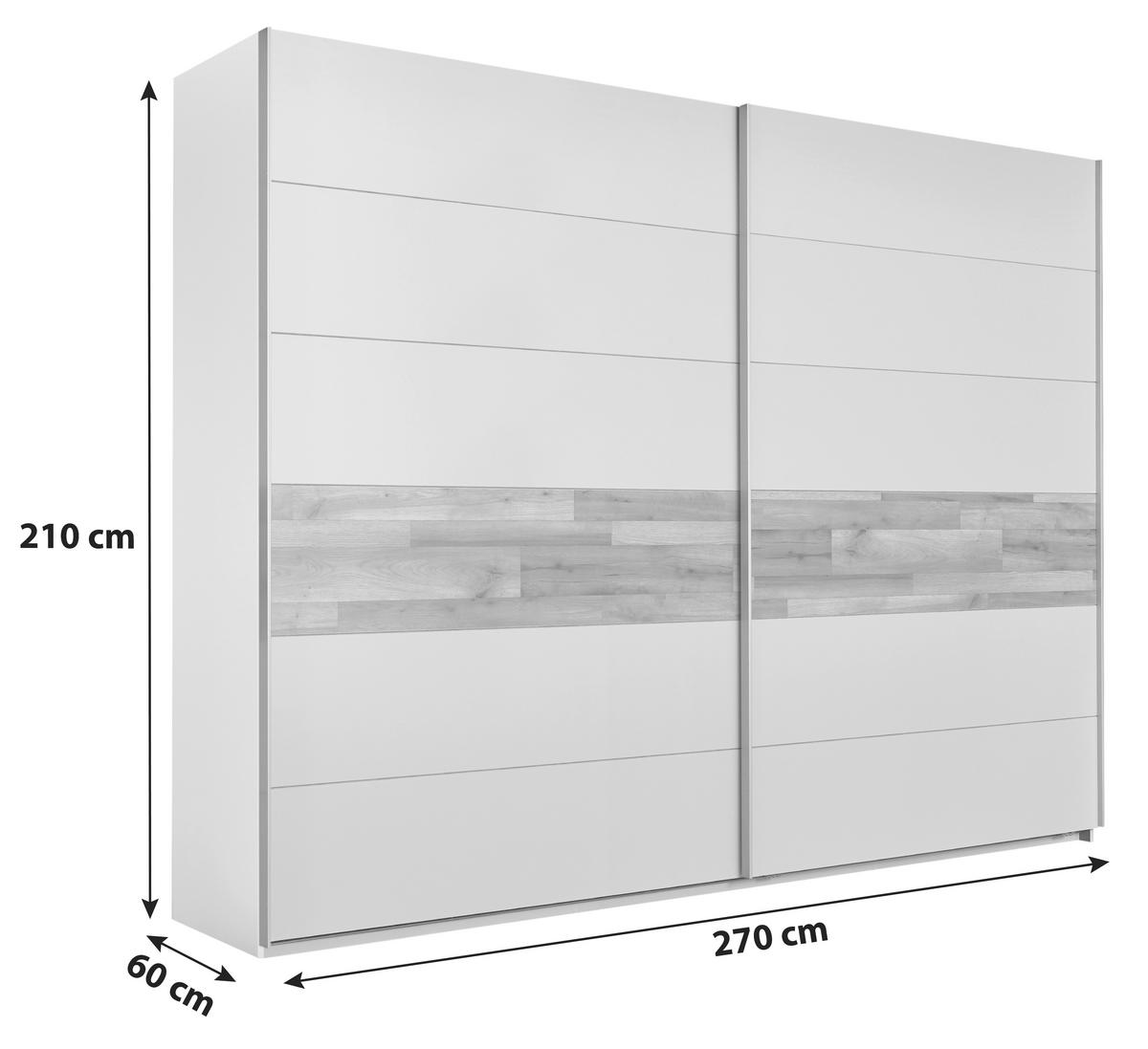  SCHWEBETÜRENSCHRANK 270/210/60 cm 2-türig  - Champagner/Eichefarben, Modern, Holzwerkstoff/Metall (270/210/60cm) - MID.YOU