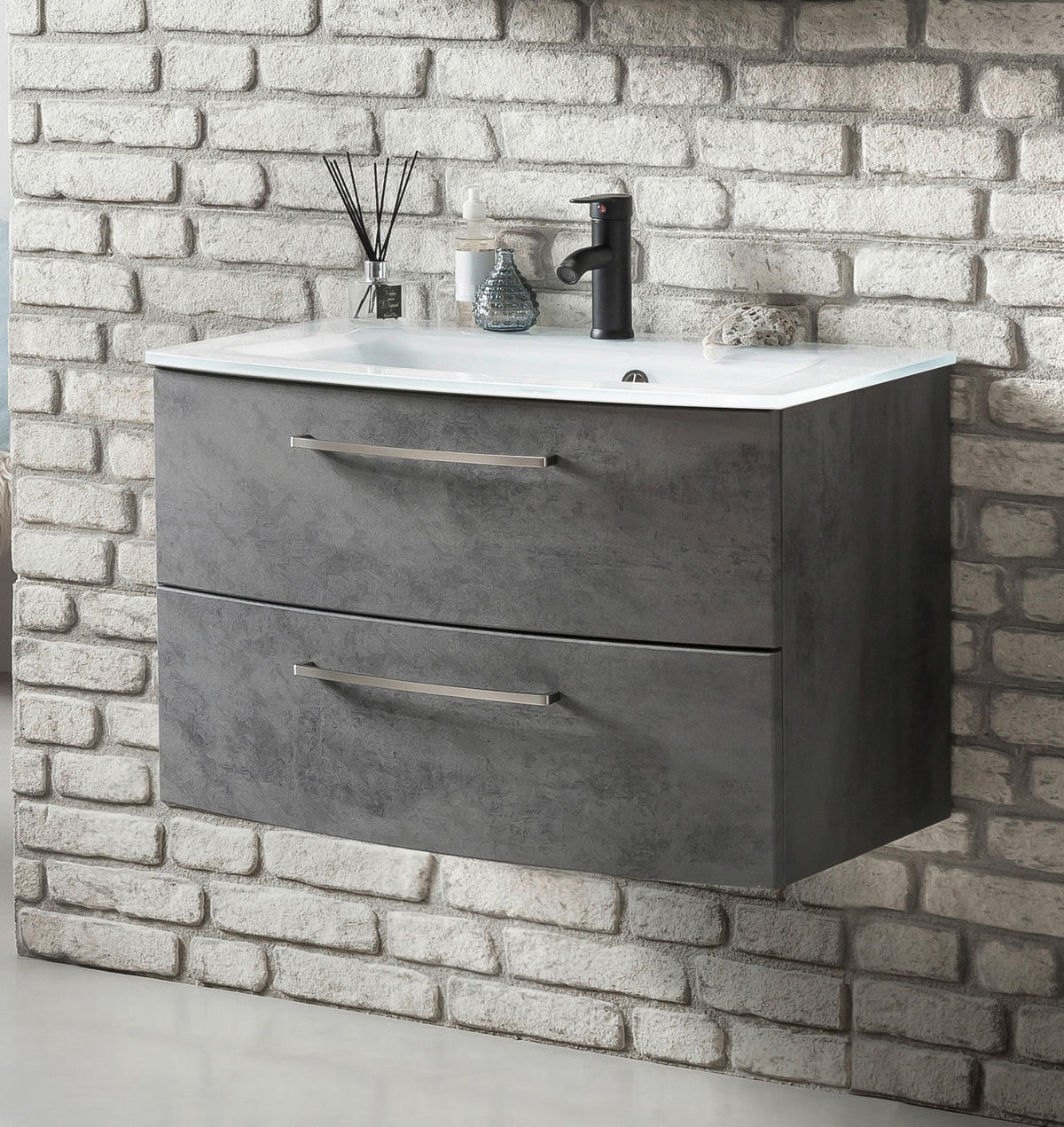 SKŘÍŇKA S UMYVADLEM, 80 cm - bílá/tmavě šedá, Konvenční, kov/kompozitní dřevo (80cm) - Held