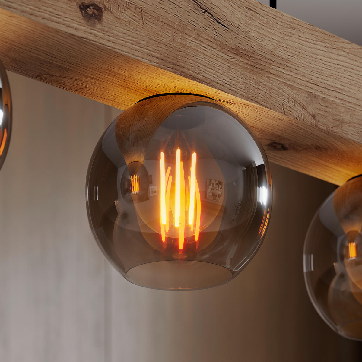 HÄNGELEUCHTE 115/15/120 cm    - Schwarz/Naturfarben, Natur, Glas/Holzwerkstoff (115/15/120cm) - Globo