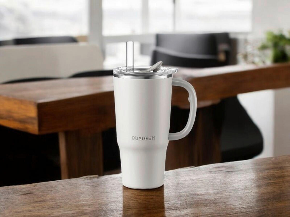 termosz, hőtartó pohár, utazó 0,7 l  - fehér, Basics, fém (9/21,4/12cm) - BUYDEEM