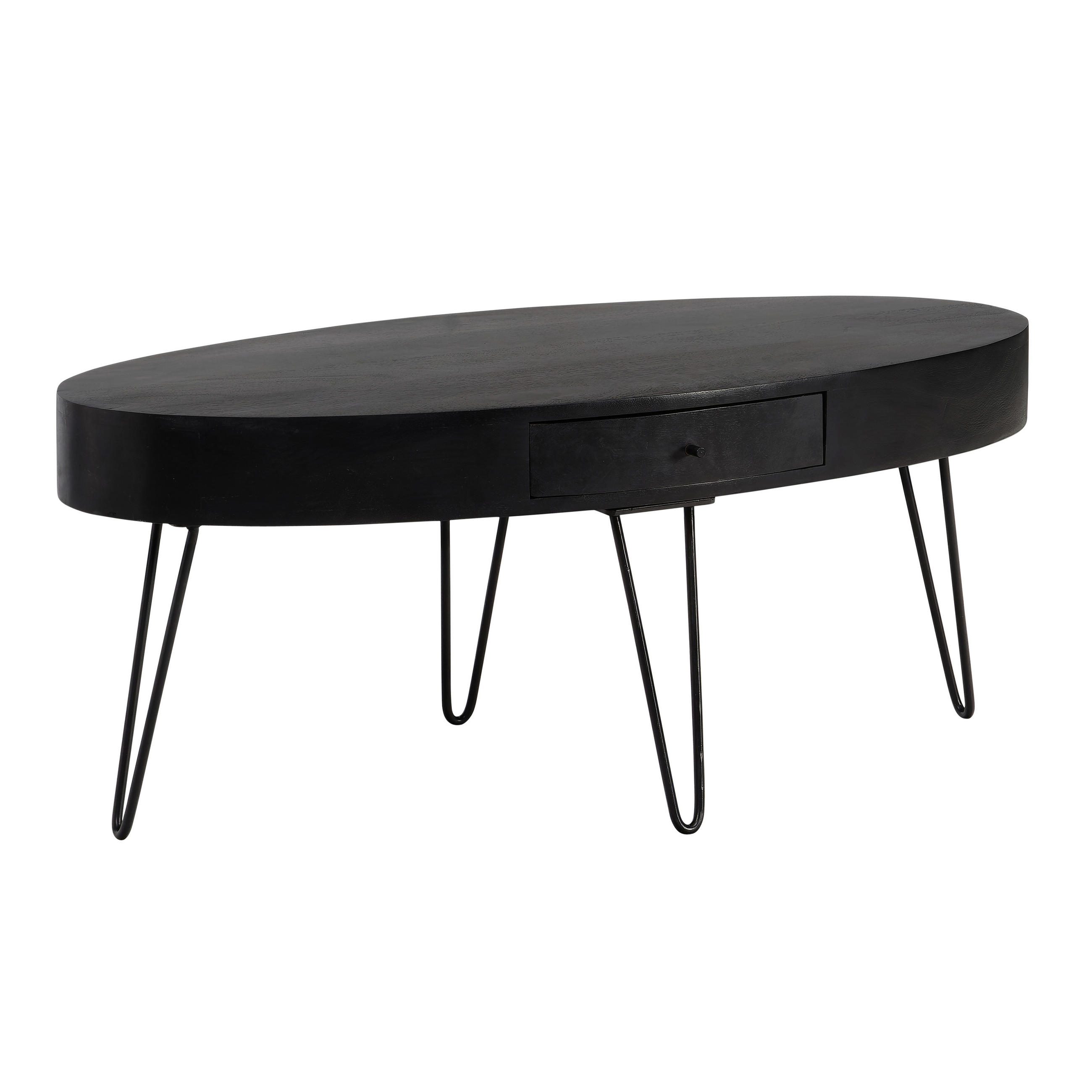 COUCHTISCH Mangoholz massiv 100/50/40 cm oval Schwarz  - Schwarz, Design, Holz/Metall (100/50/40cm) - MID.YOU