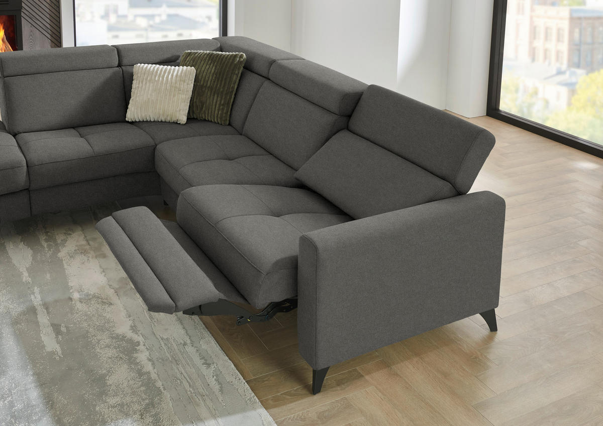ECKSOFA Flachgewebe Anthrazit  - Anthrazit/Schwarz, Konventionell, Textil/Metall (214/276cm) - Beldomo System