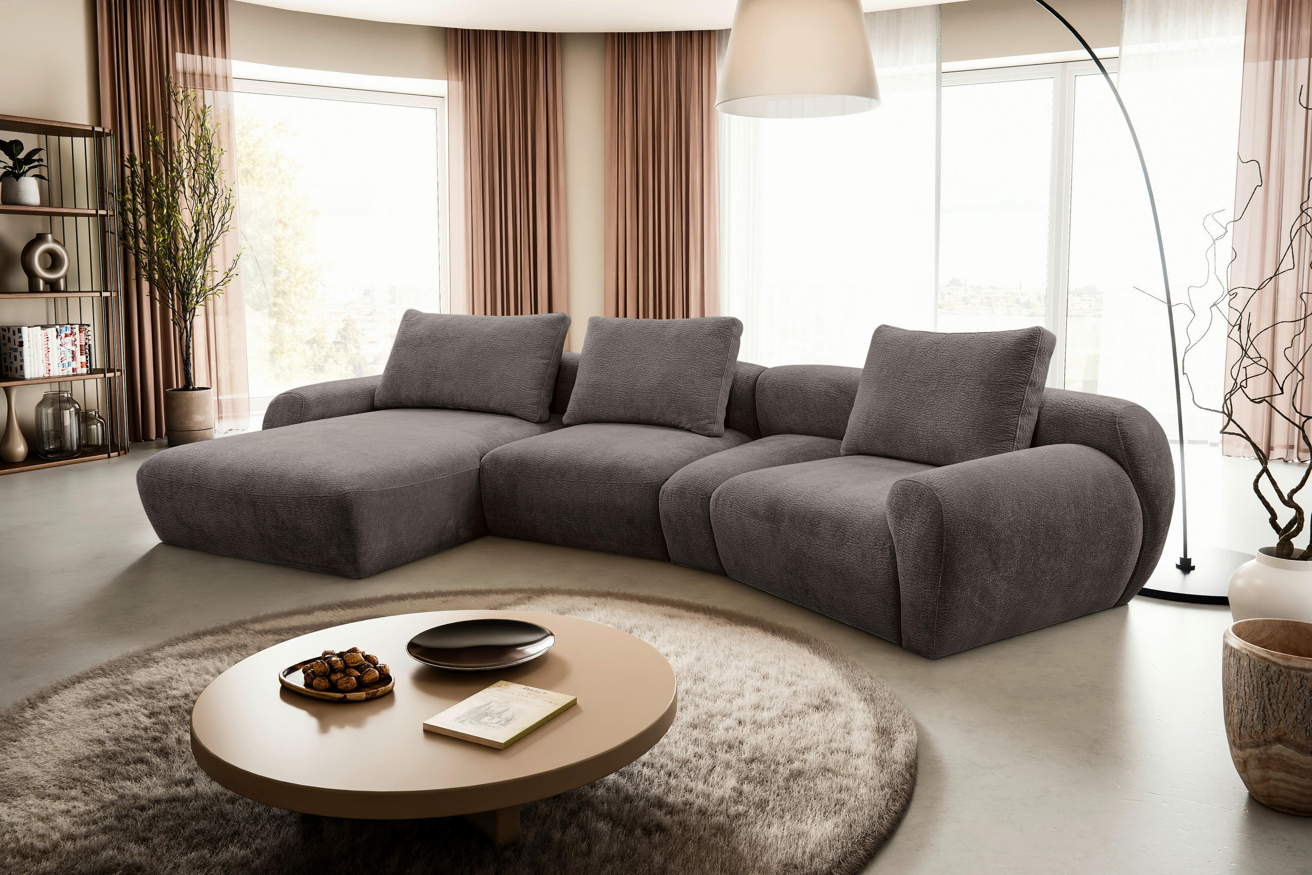 ECKSOFA Dunkelgrau Chenille  - Dunkelgrau/Schwarz, KONVENTIONELL, Kunststoff/Textil (176/362cm) - Carryhome