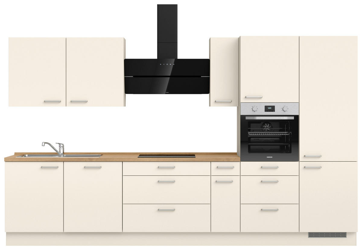 KÜCHENBLOCK 360 cm   in Eichefarben, Magnolie  - Edelstahlfarben/Eichefarben, MODERN, Holzwerkstoff/Metall (360cm) - Nobilia