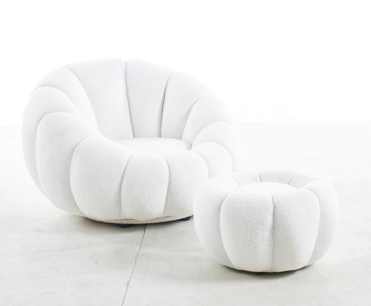 SESSELSET in Teddystoff Weiß  - Weiß, MODERN, Textil (97/65/95cm) - Livetastic