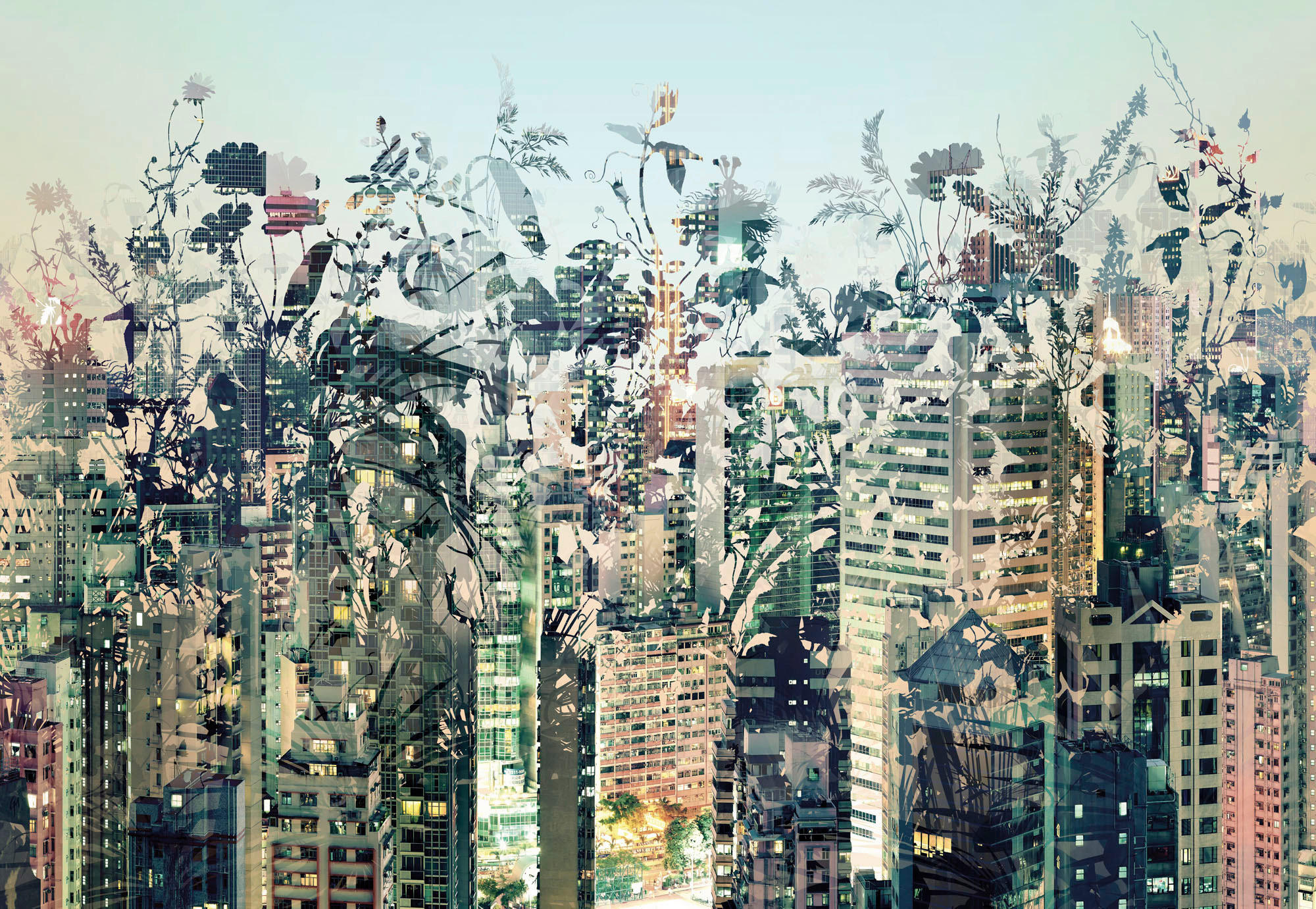 Komar Fototapete Urban Jungle Blau, Grau 368x254 cm