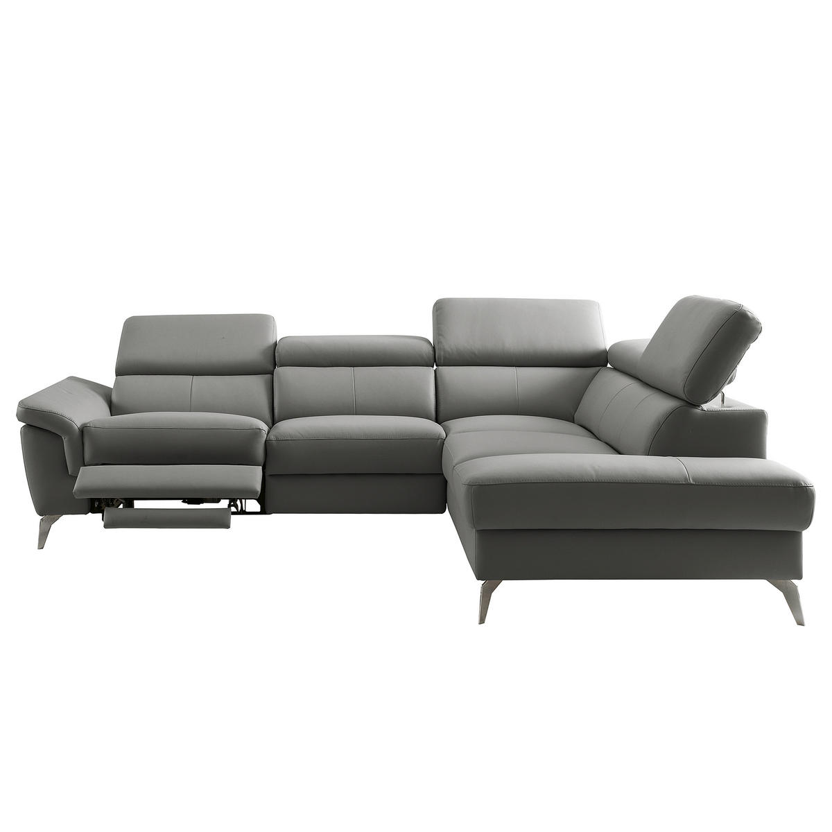 ECKSOFA Anthrazit Echtleder Lederlook Rücken echt, Armteilverstellung, Relaxfunktion, Kopfteilverstellung  - Chromfarben/Anthrazit, Design, Leder/Textil (252/179cm) - Livetastic