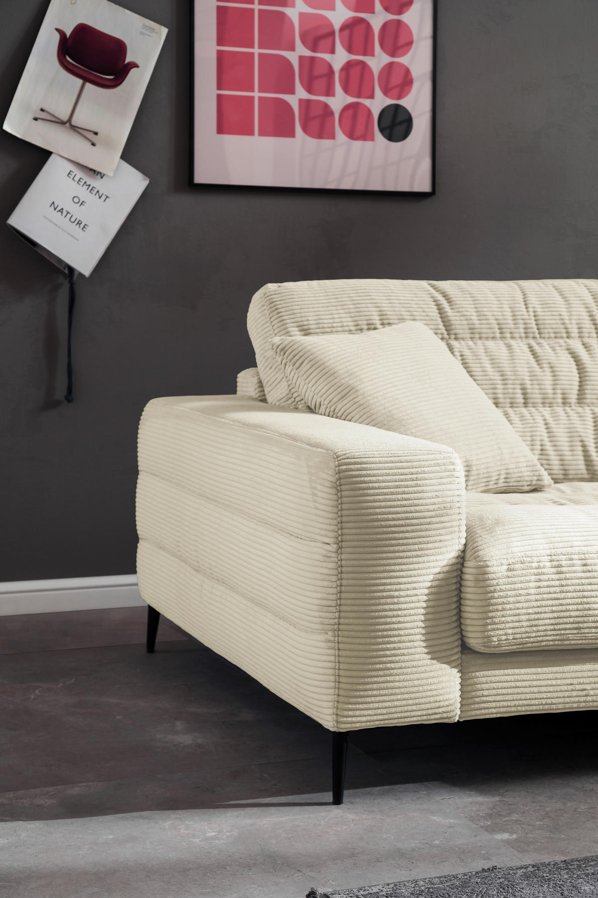 ECKSOFA in Cord Naturfarben  - Schwarz/Naturfarben, Design, Textil/Metall (207/296cm) - Dieter Knoll