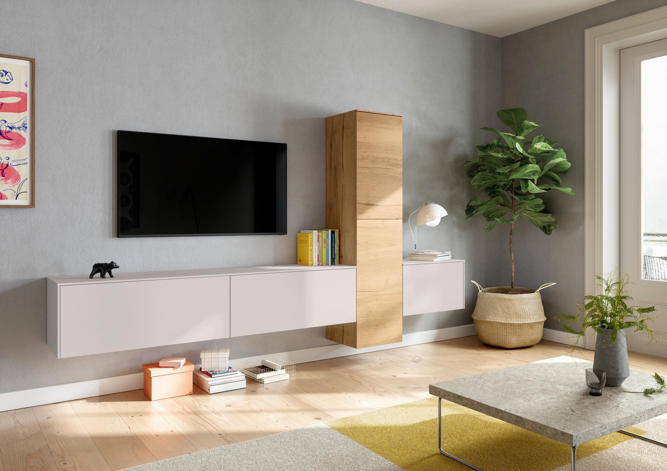 WOHNWAND  in Hellgrau  282/160/37 cm  - Eichefarben/Hellgrau, Design, Holzwerkstoff (282/160/37cm) - Celina Home