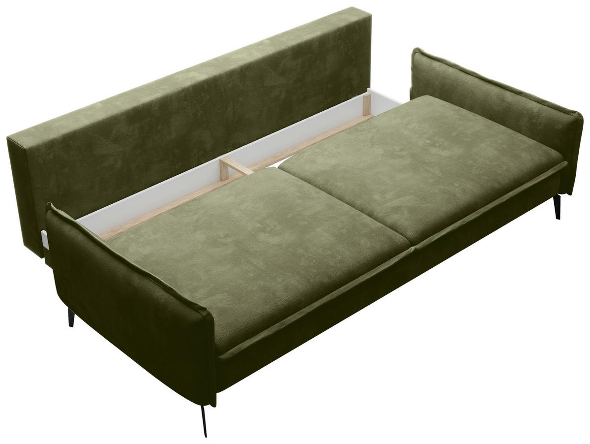 SCHLAFSOFA Chenille Olivgrün  - Schwarz/Olivgrün, KONVENTIONELL, Textil/Metall (223/89/107cm) - Carryhome