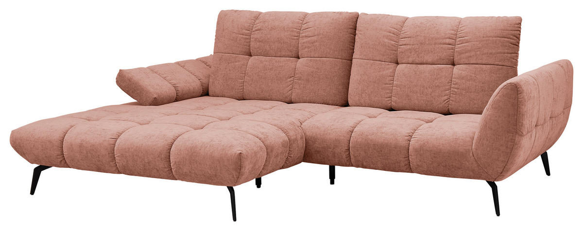 ECKSOFA Rosa Flachgewebe Rücken echt, Sitztiefenverstellung  - Schwarz/Rosa, KONVENTIONELL, Textil/Metall (211/273cm) - SetOne by Musterring