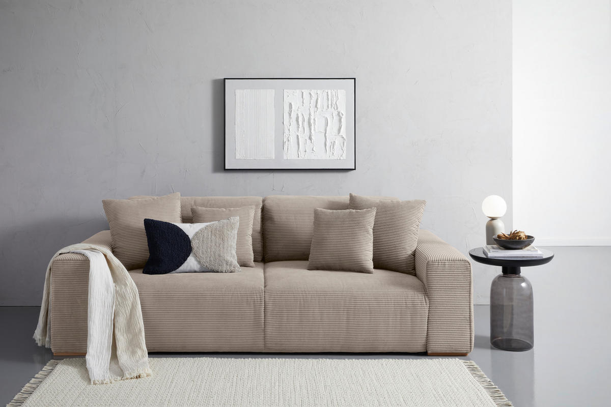 SCHLAFSOFA in Cord Taupe  - Taupe/Buchefarben, Konventionell, Holz/Kunststoff (255/86/123cm) - Livetastic