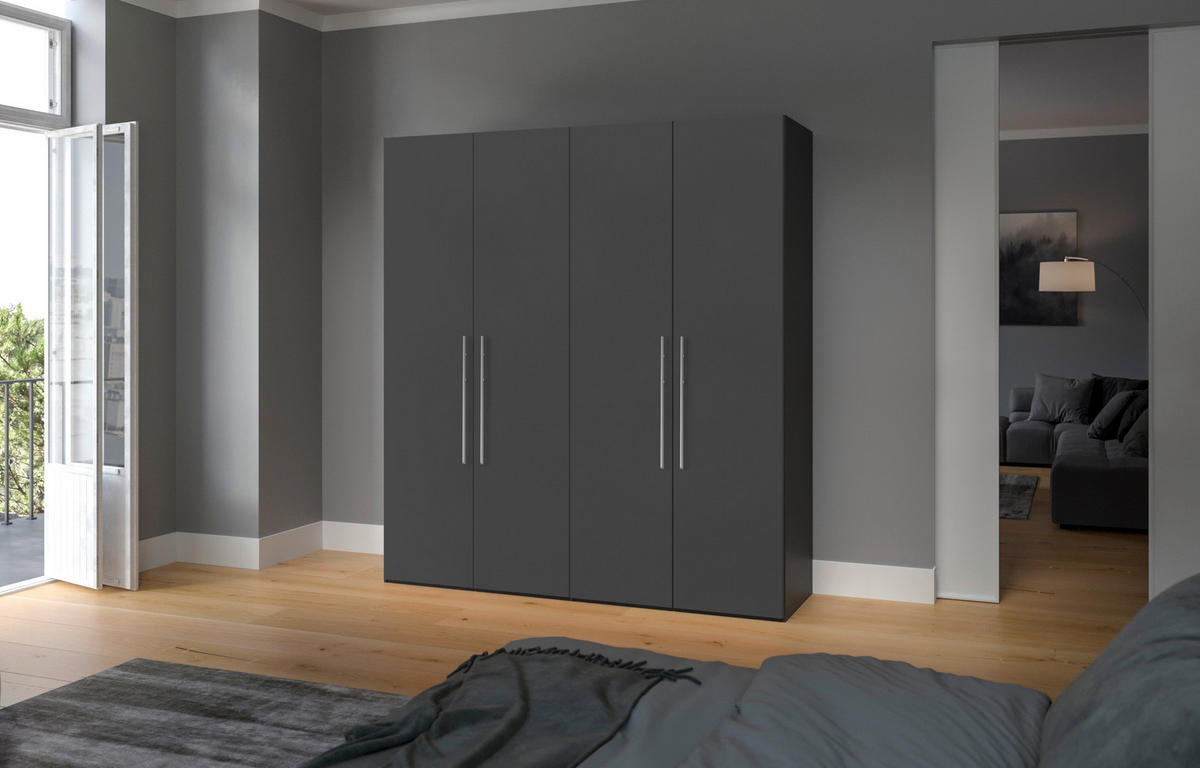 DREHTÜRENSCHRANK  in Anthrazit, Schwarz  - Edelstahlfarben/Anthrazit, Design, Holzwerkstoff (203/236/59cm) - Carryhome