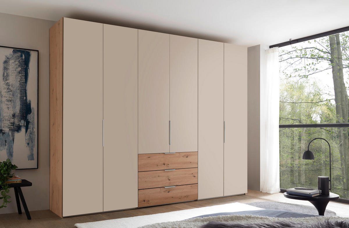 DREHTÜRENSCHRANK inkl. Zubehör 298/240/63 cm,  in Eiche Artisan, Elfenbein, 6-türig  - Elfenbein/Alufarben, Design, Holzwerkstoff/Metall (298/240/63cm) - Dieter Knoll