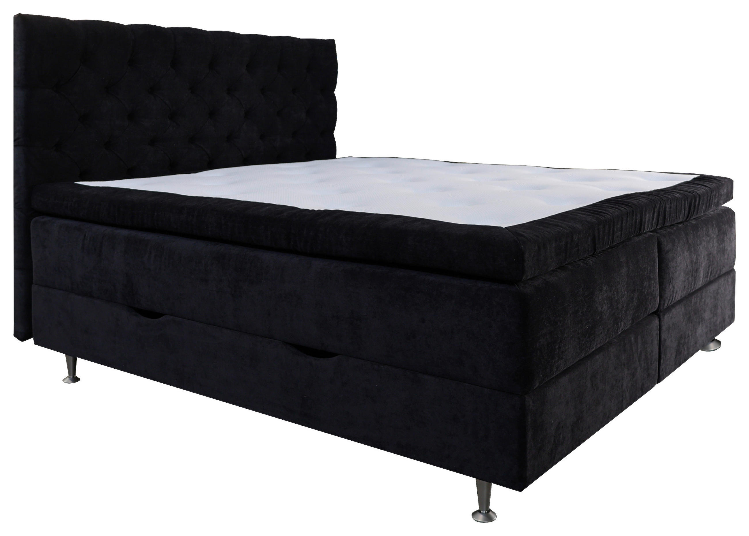 KONTINENTALSÄNG 180/200 cm  i svart  - aluminiumfärg/svart, Klassisk, metall/trä (180/200cm) - Cassando