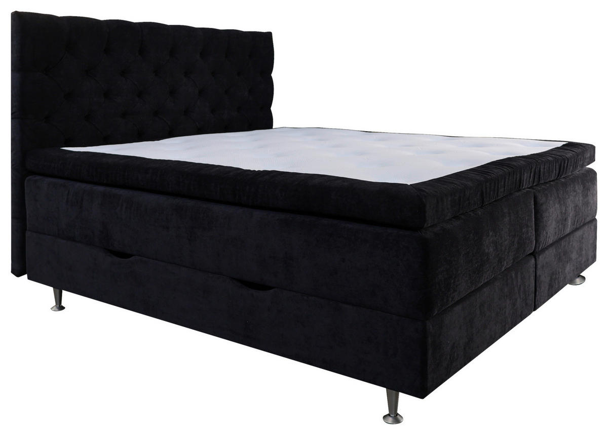 KONTINENTALSÄNG 180/200 cm  i svart  - aluminiumfärg/svart, Klassisk, metall/trä (180/200cm) - Cassando