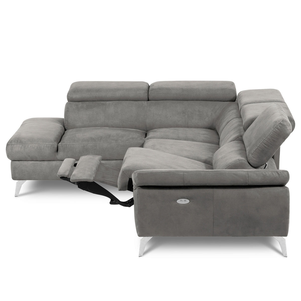 ECKSOFA SONO in Lederlook Anthrazit Bettkasten, Armteilverstellung, Kopfteilverstellung  210/265 cm  - Chromfarben/Anthrazit, Design, Textil/Metall (210/265cm) - Livetastic