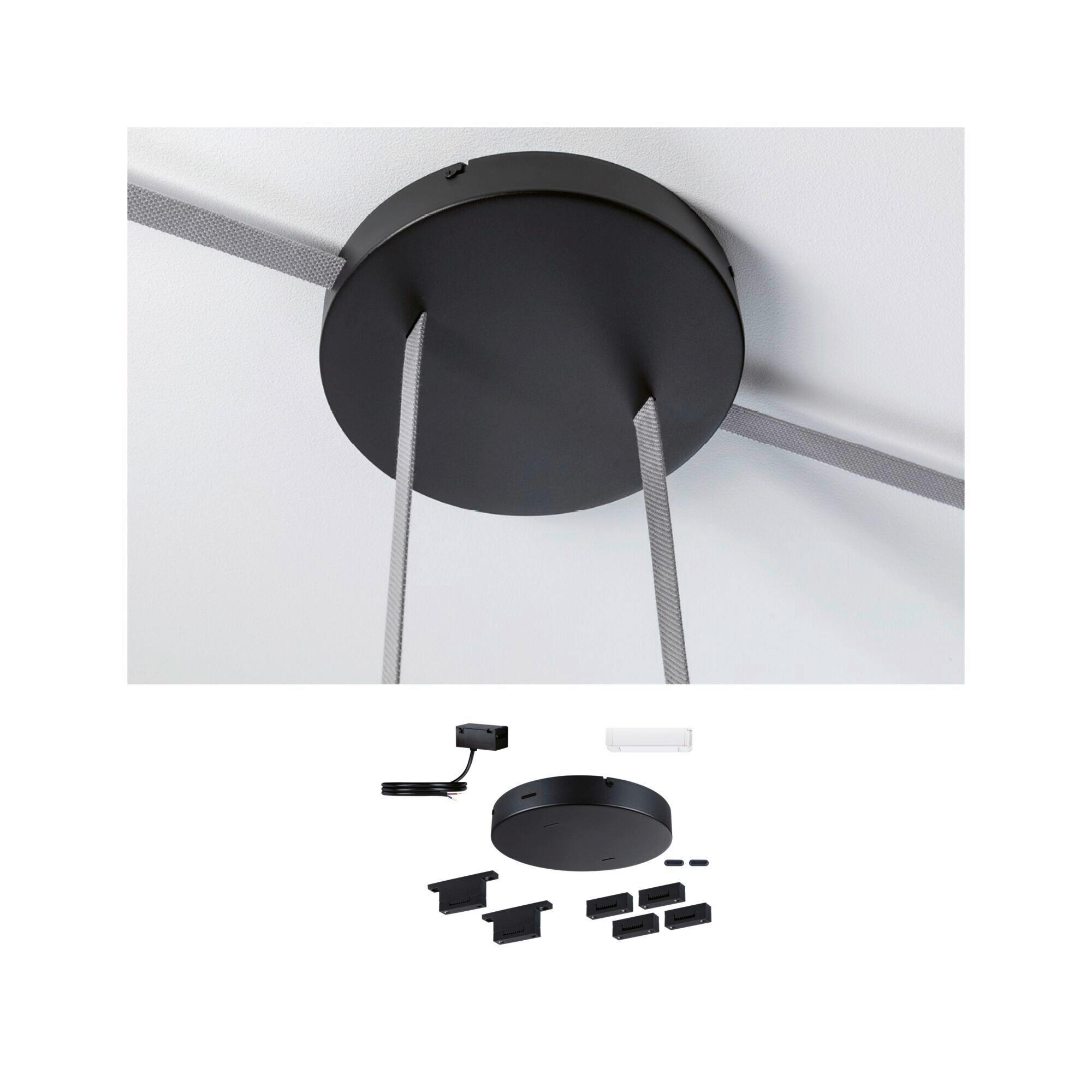 SEILSYSTEM-MONTAGESET ULine 25,0/4,0 cm   - Schwarz, Basics, Kunststoff/Metall (25,0/4,0cm) - Paulmann