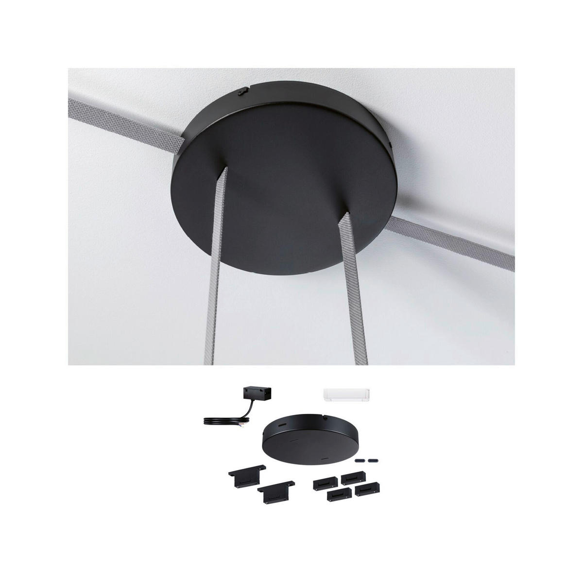 SEILSYSTEM-MONTAGESET ULine 25,0/4,0 cm   - Schwarz, Basics, Kunststoff/Metall (25,0/4,0cm) - Paulmann