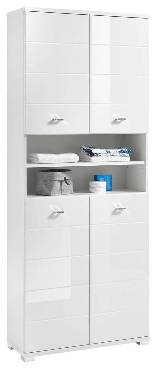 HOCHSCHRANK 76/190/31 cm  - Weiß Hochglanz/Silberfarben, Basics, Holzwerkstoff/Kunststoff (76/190/31cm) - Livetastic