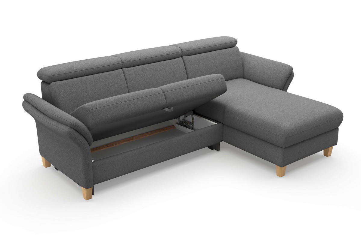 ECKSOFA GLENDALE E Dunkelgrau Flachgewebe  - Eichefarben/Dunkelgrau, KONVENTIONELL, Holz/Textil (253/166cm) - Sit & More