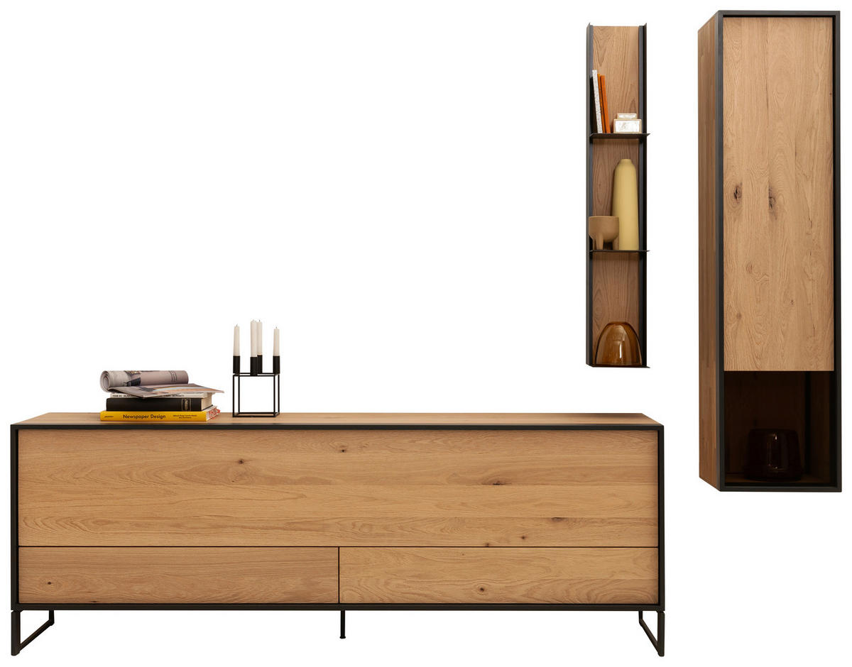 WOHNWAND  in Eichefarben  255/207/45 cm  - Eichefarben/Anthrazit, Design, Glas/Holz (255/207/45cm) - Schöner Wohnen