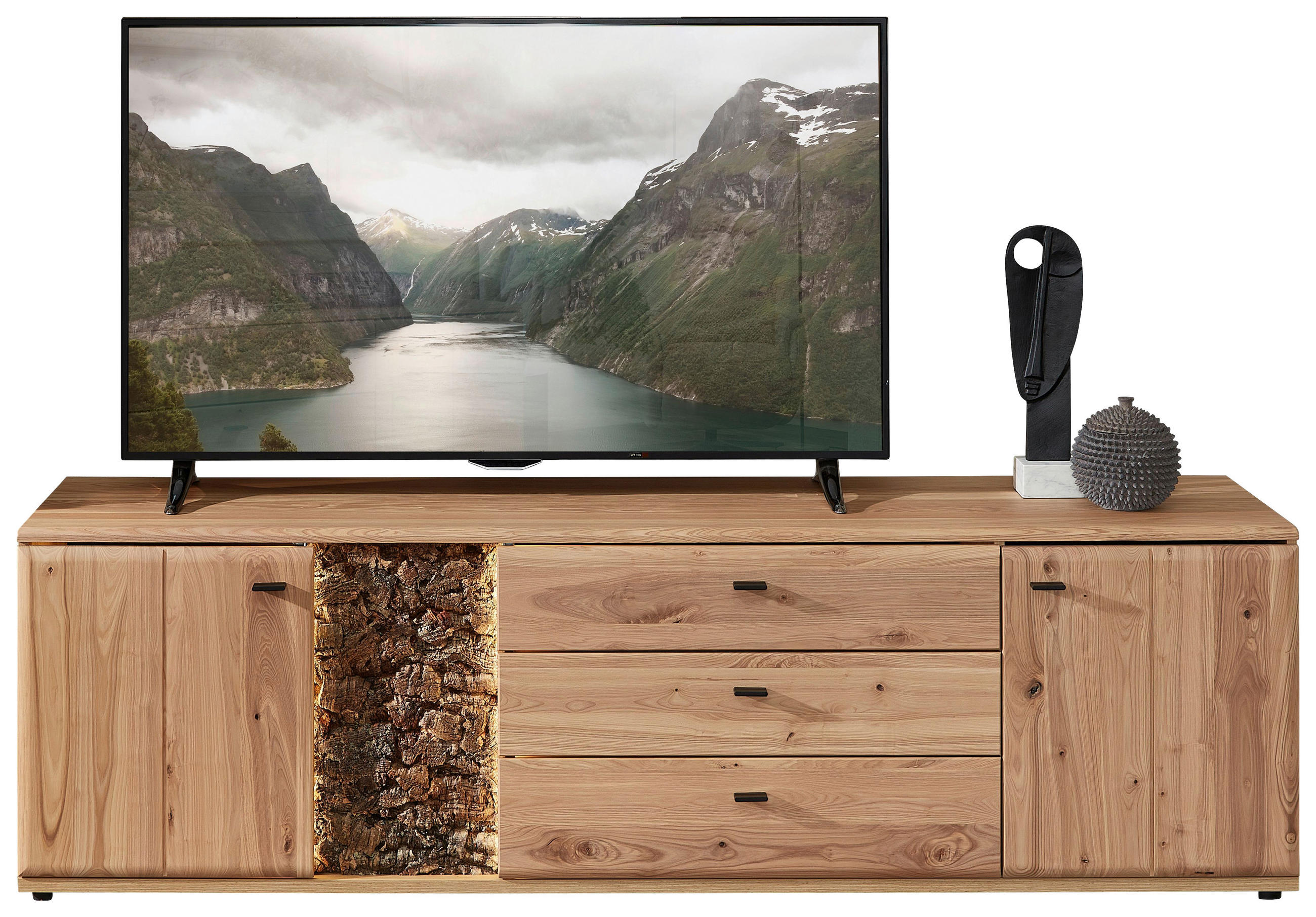 LOWBOARD  in 195/58/50 cm  - Eschefarben/Anthrazit, Natur, Holz/Holzwerkstoff (195/58/50cm) - Linea Natura