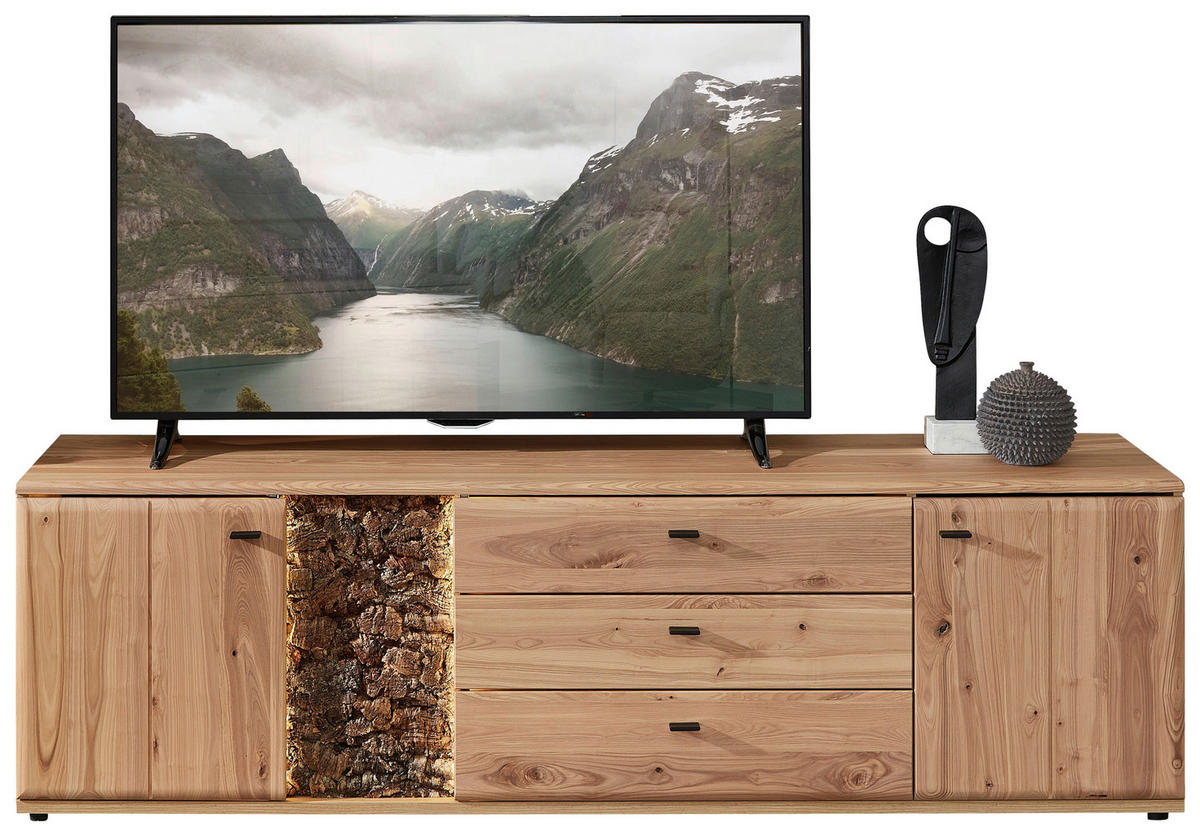 LOWBOARD  195/58/50 cm 2 Schublade(n) Typenauswahl, Beimöbel erhältlich  - Eschefarben/Anthrazit, Natur, Holz/Holzwerkstoff (195/58/50cm) - Linea Natura