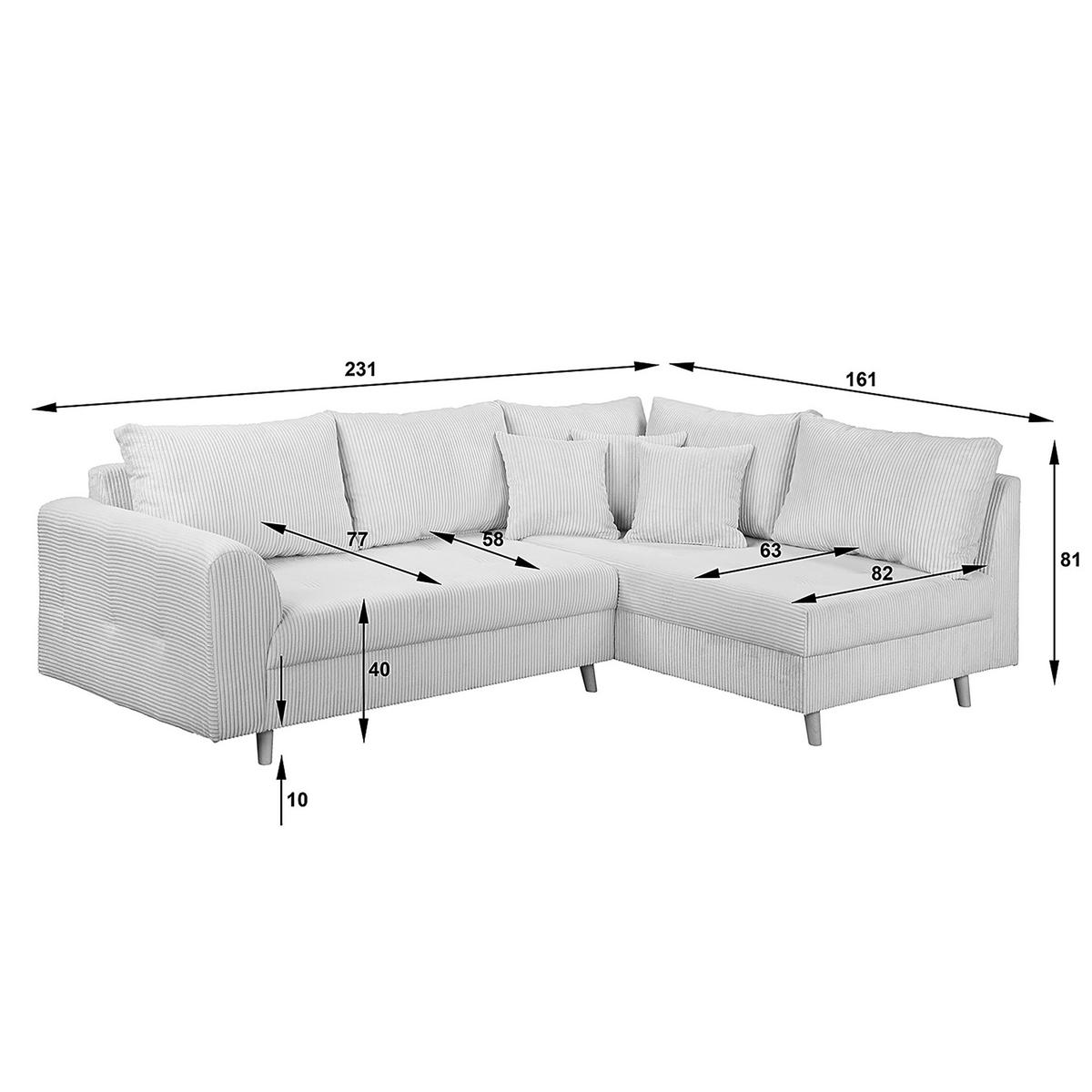 ECKSOFA inkl. Hocker Ariella Dunkelgrau Cord  - Dunkelgrau/Naturfarben, Design, Holz/Textil (231/161cm) - Livetastic