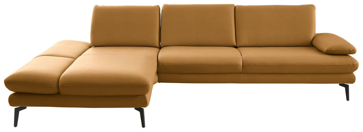 ECKSOFA in Echtleder Currygelb  - Currygelb/Schwarz, Design, Leder/Metall (195/308cm) - Dieter Knoll