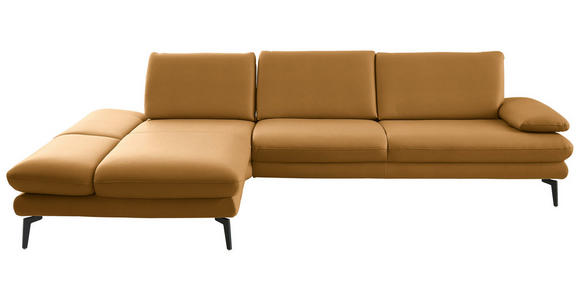 ECKSOFA in Echtleder Currygelb 195/308 cm - Currygelb/Schwarz, Design, Leder/Metall (195/308cm) - Dieter Knoll