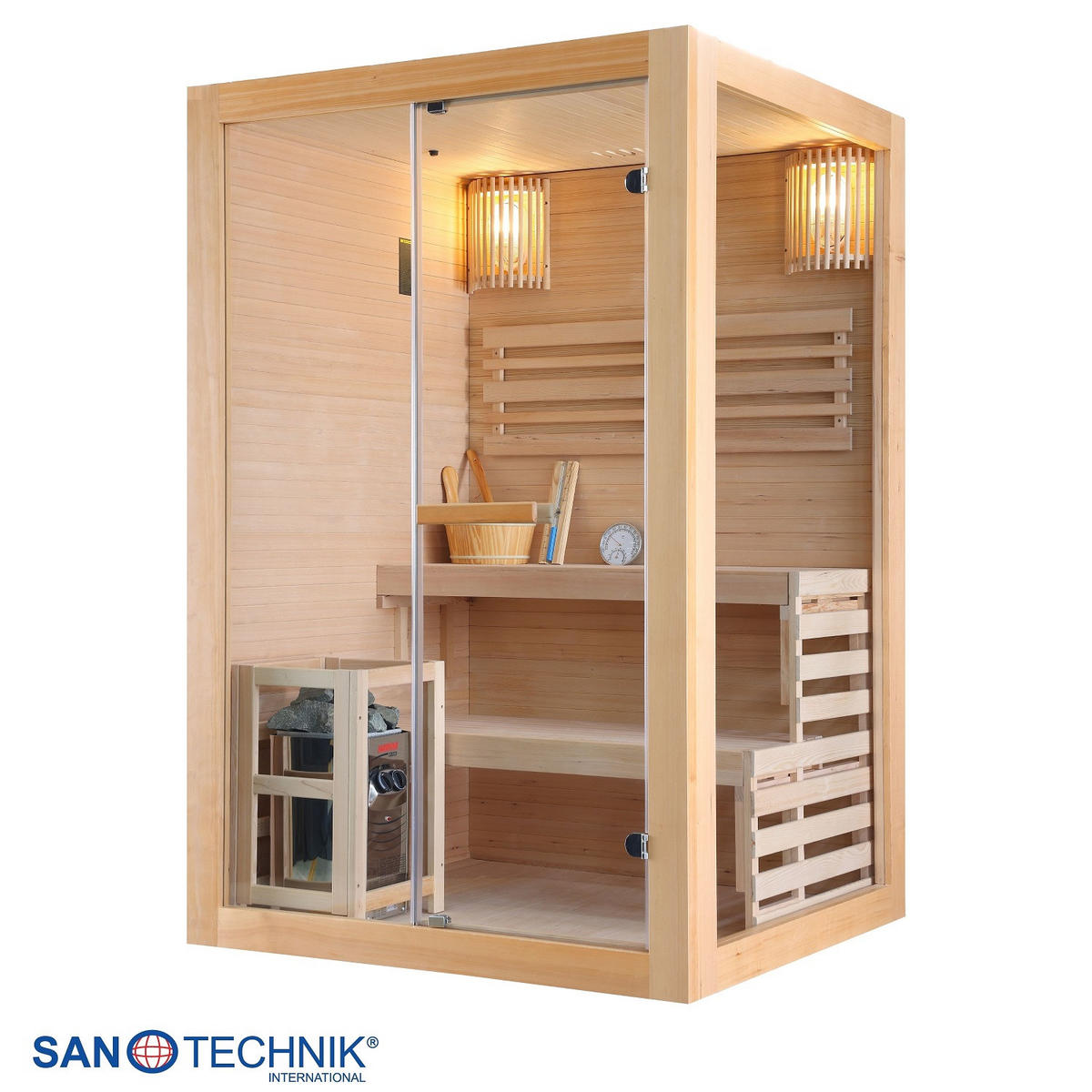SAUNA für 2 Personen  - Naturfarben, Basics, Glas/Holz (130/120/200cm) - Sanotechnik