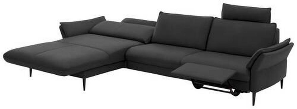 ECKSOFA in Echtleder Schwarz  - Schwarz, Design, Leder/Metall (172/334cm) - Valdera