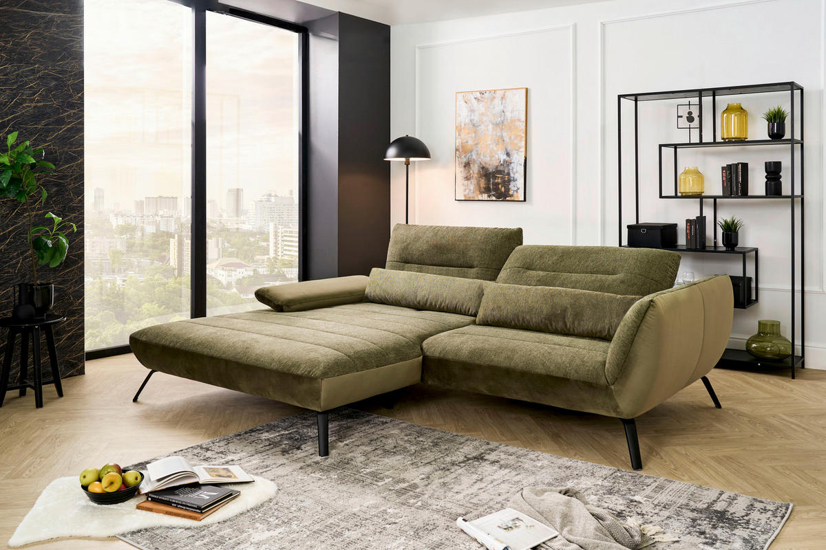 ECKSOFA in Webstoff Olivgrün  - Schwarz/Olivgrün, Konventionell, Textil/Metall (191/273cm) - Carryhome