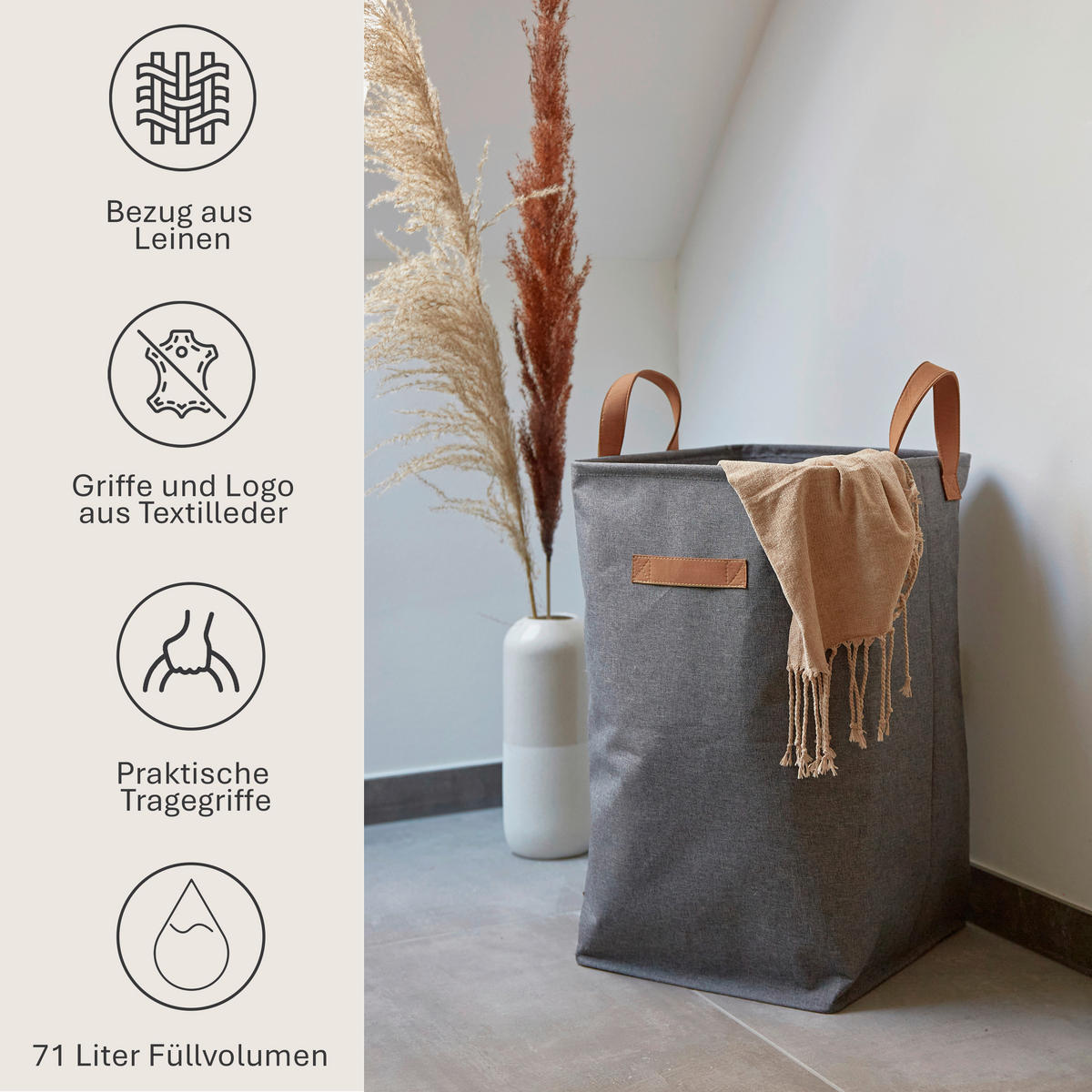 WÄSCHEKORB - Grau, Basics, Textil (35/35/58cm) - Store It