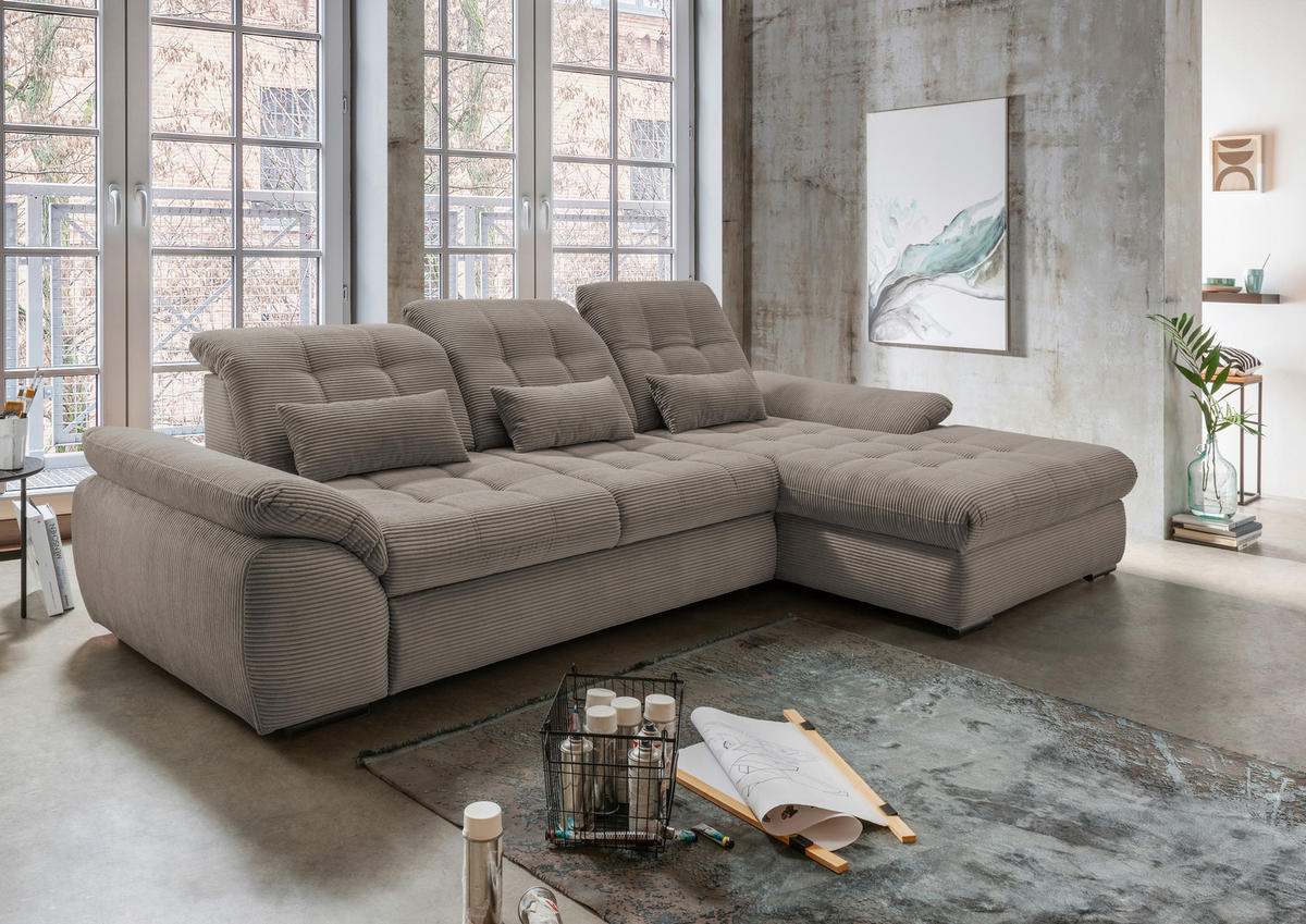 ECKSOFA in Cord Graubraun  - Graubraun/Schwarz, Modern, Textil/Metall (314/184cm) - Livetastic