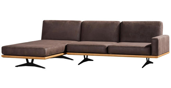 ECKSOFA Braun Flachgewebe  - Schwarz/Braun, Natur, Holz/Textil (170/326cm) - Novel