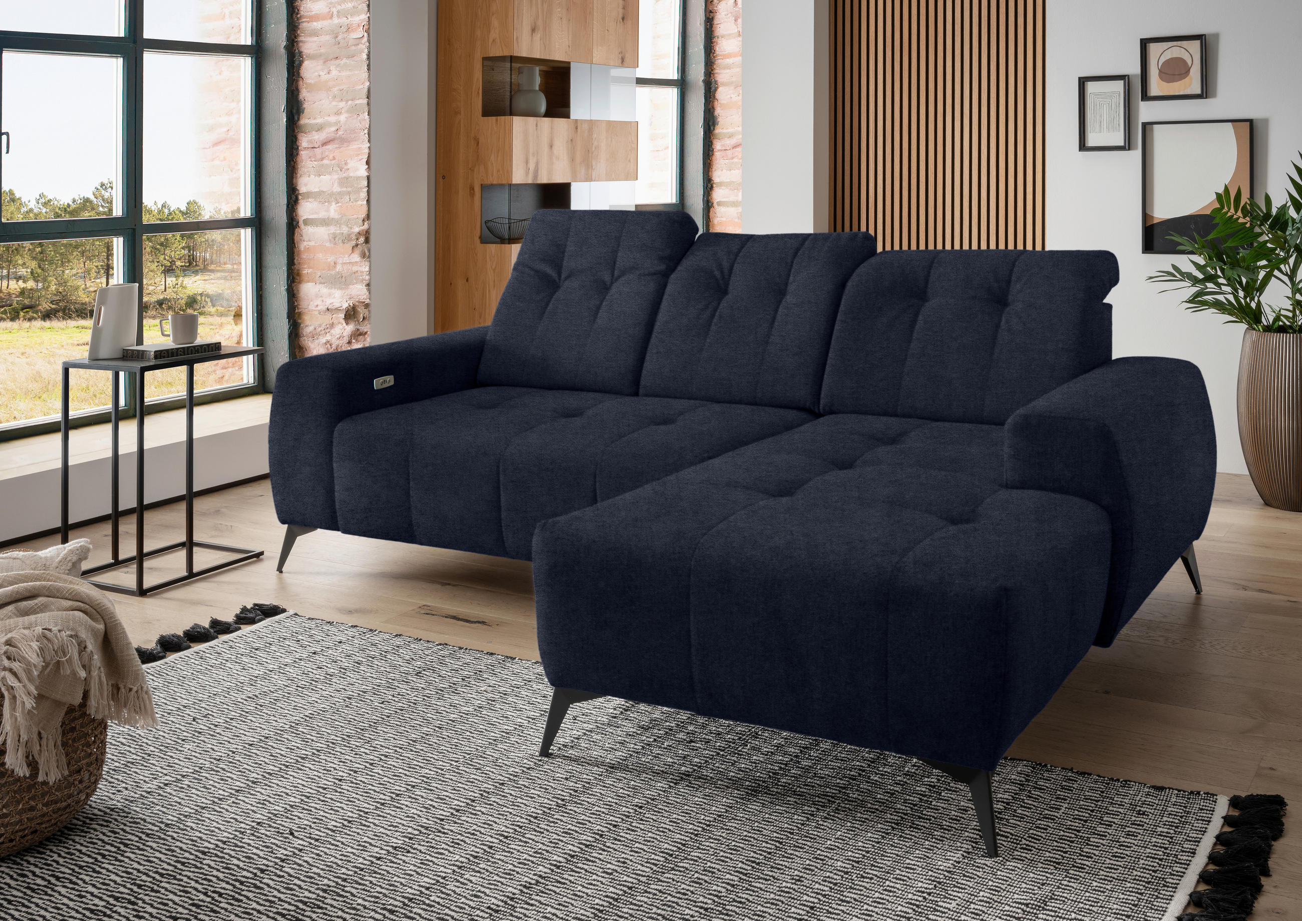 ECKSOFA Dunkelblau Mikrofaser  - Schwarz/Dunkelblau, MODERN, Textil/Metall (258/180cm) - Livetastic
