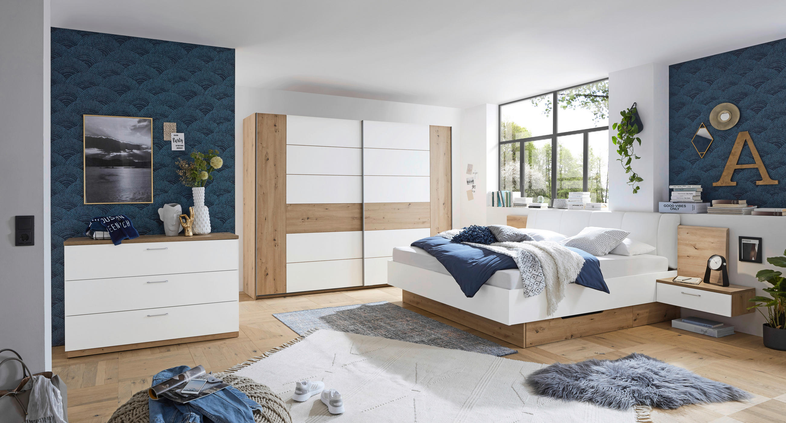 SCHWEBETÜRENSCHRANK 270/210/60 cm 2-türig Weiß, Eiche Artisan  - Silberfarben/Weiß, KONVENTIONELL, Holzwerkstoff/Metall (270/210/60cm) - Xora