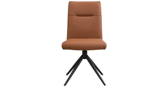 STUHL Echtleder Schwarz, Cognac  - Cognac/Schwarz, Trend, Leder/Metall (47/89/62cm) - Novel