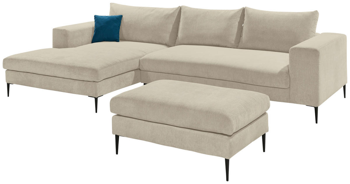 HOCKER in Textil Beige  - Beige/Schwarz, Modern, Textil/Metall (100/43/69cm) - Trendmanufaktur