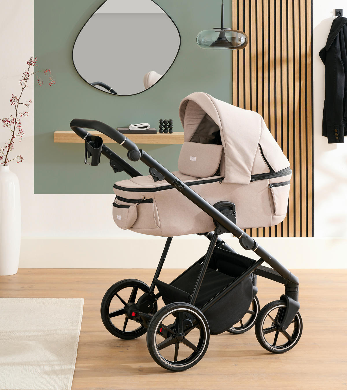 KINDERWAGENSET  - Taupe/Schwarz, Basics, Textil/Metall (57,5/116/101cm) - Jimmylee