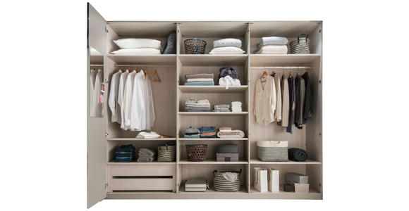 DREHTÜRENSCHRANK 300/216/58 cm 6-türig Grau, Weiß - Chromfarben/Weiß, Design, Glas/Holzwerkstoff (300/216/58cm) - Novel
