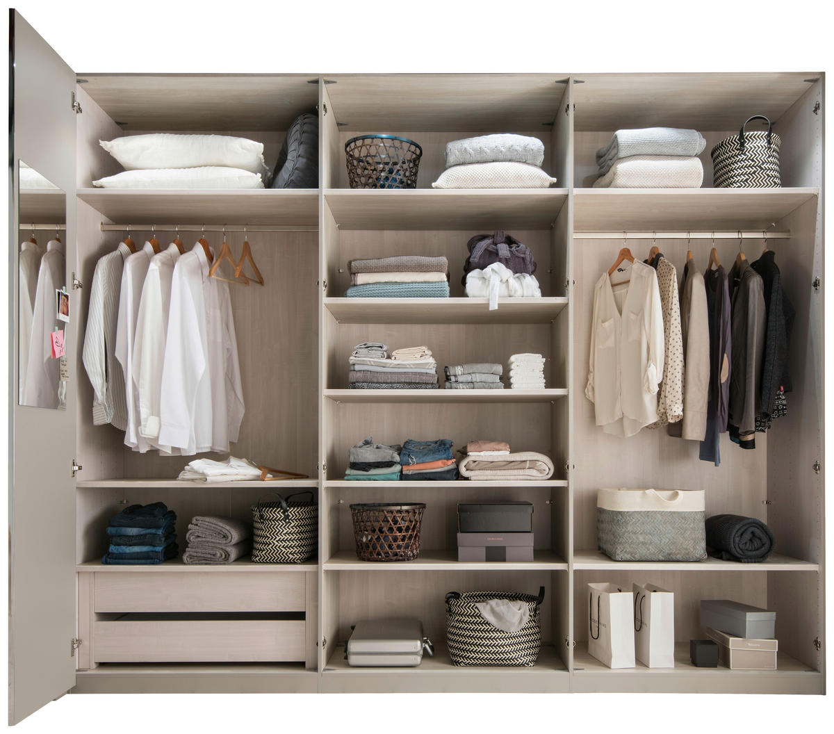 DREHTÜRENSCHRANK in Grau, Weiss  - Chromfarben/Weiss, Modern, Glas/Holzwerkstoff (300/216/58cm) - Novel