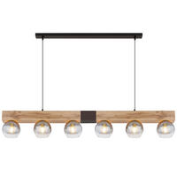 HÄNGELEUCHTE Moitas 140/15/120 cm   - Schwarz/Naturfarben, Natur, Glas/Holzwerkstoff (140/15/120cm) - Globo