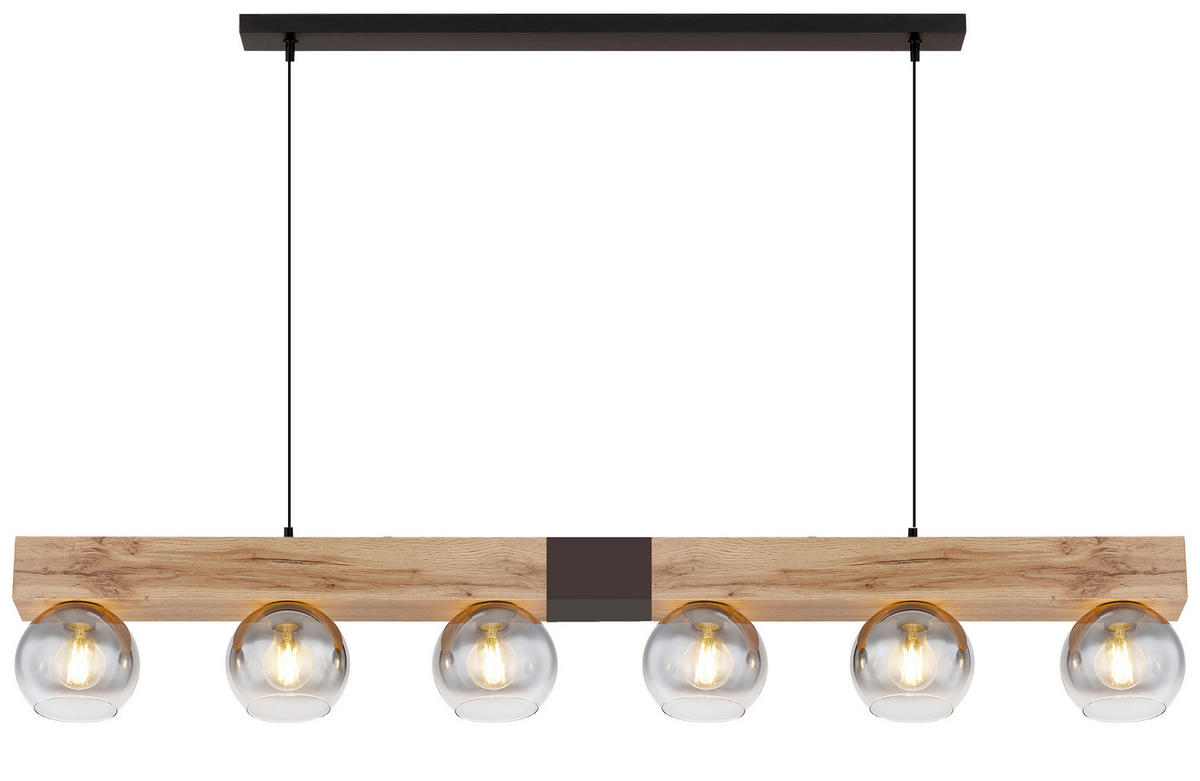 HÄNGELEUCHTE Moitas 140/15/120 cm   - Schwarz/Naturfarben, Natur, Glas/Holzwerkstoff (140/15/120cm) - Globo