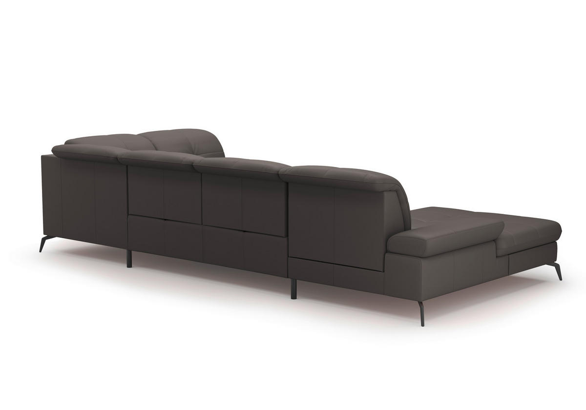 WOHNLANDSCHAFT in Echtleder Mokka  - Schwarz/Mokka, Konventionell, Leder/Metall (185/357/231cm) - Sit & More
