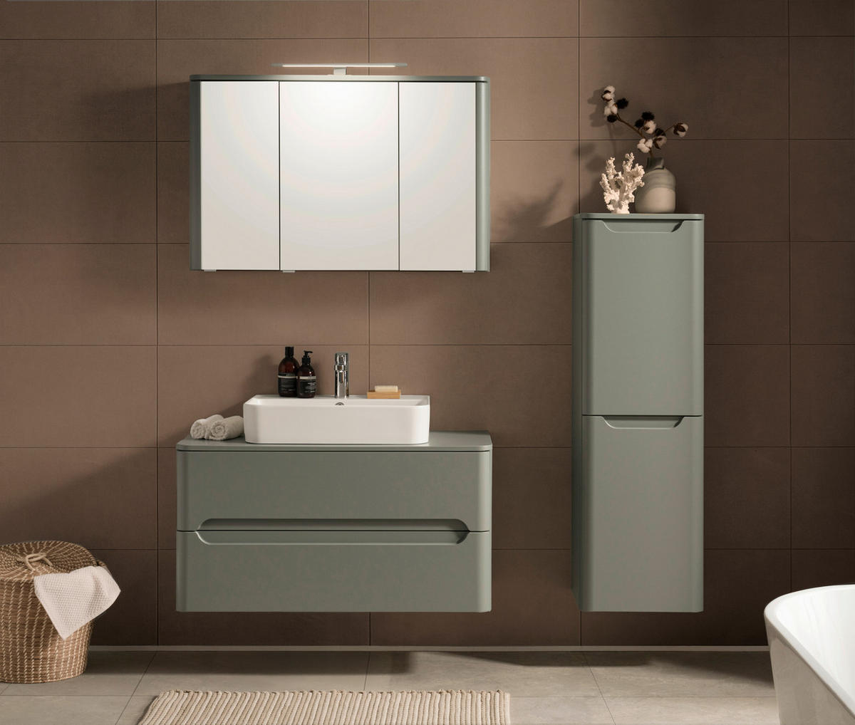 WASCHTISCHKOMBI 101 cm  - Schilfgrün/Weiß, KONVENTIONELL, Keramik/Holzwerkstoff (101cm) - Xora