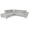 ECKSOFA inkl. Funktionen Grau Cord  - Silberfarben/Grau, Design, Textil/Metall (226/257cm) - Xora