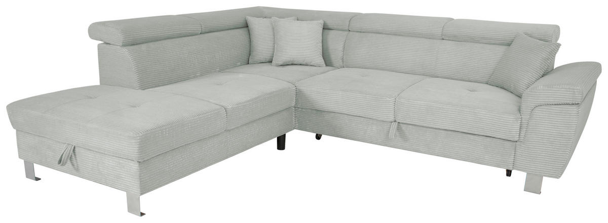 ECKSOFA inkl. Funktionen Grau Cord  - Silberfarben/Grau, Design, Textil/Metall (226/257cm) - Xora